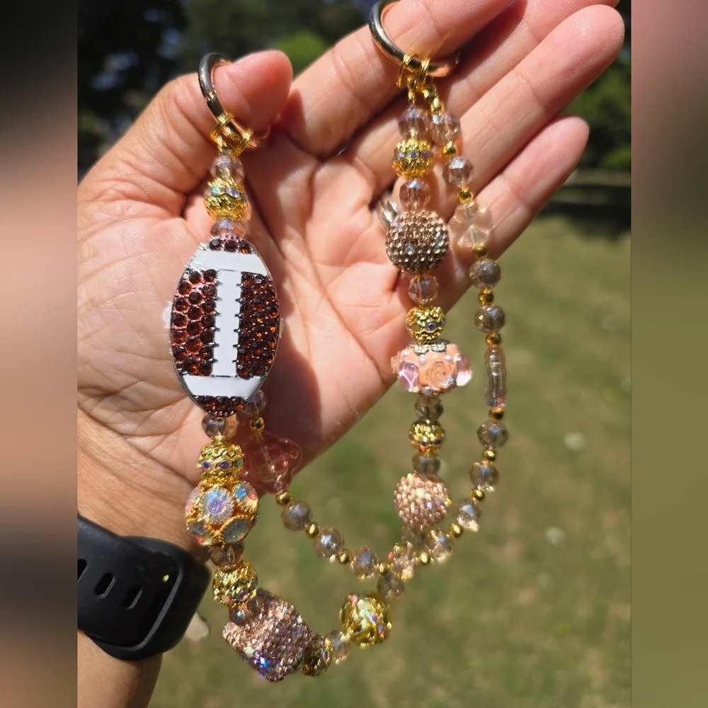 Sparkly Football Glam Beaded Bag Charm / Keychain